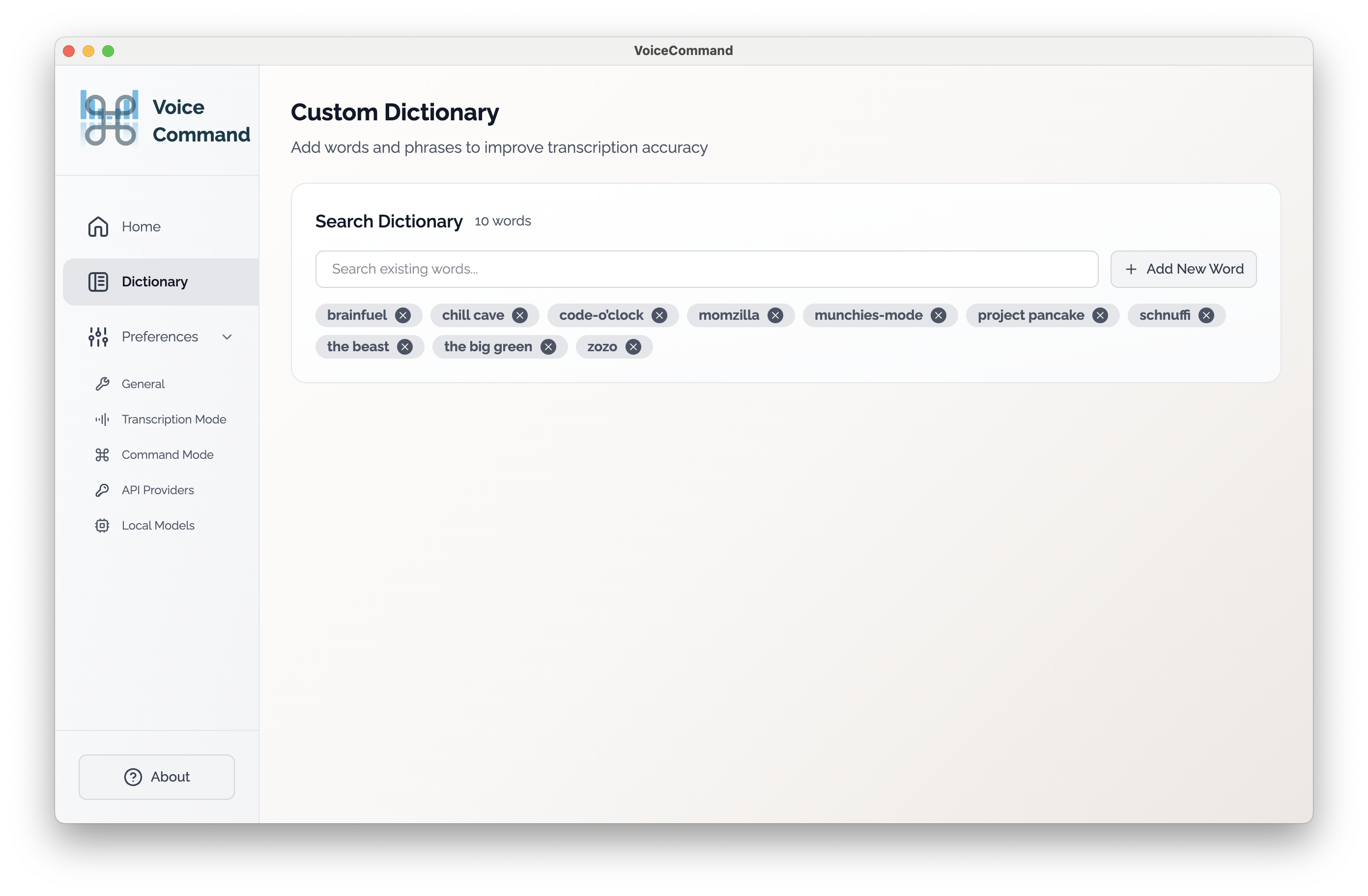 Custom dictionary settings